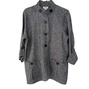 Neiman Marcus Women's Gray Linen Roll Sleeve Button Jacket Size Medium Lagenlook